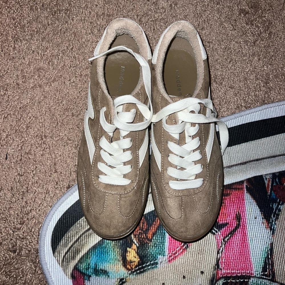 Madden Girl Tan and White Sneakers Retro Style